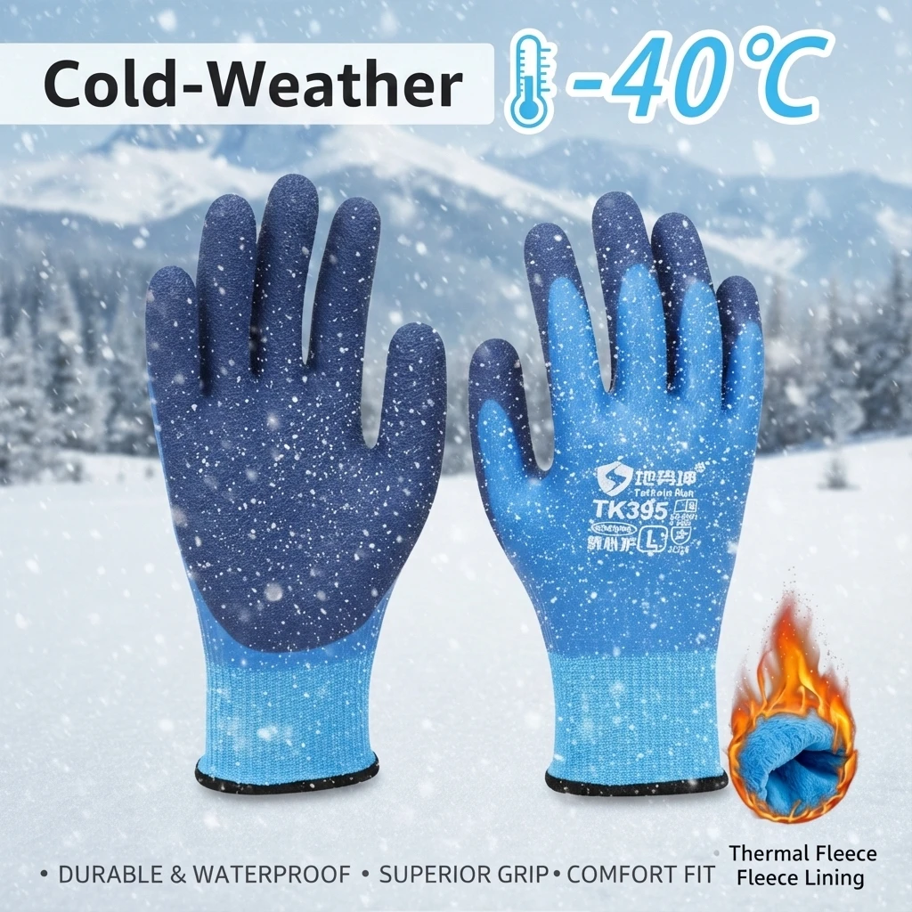 Winter Warmth Work Gloves, Latex Coated Thermal Waterproof, Fleece Lined Oil Resistant, Non-Slip Abrasion Proof for Cold Storage