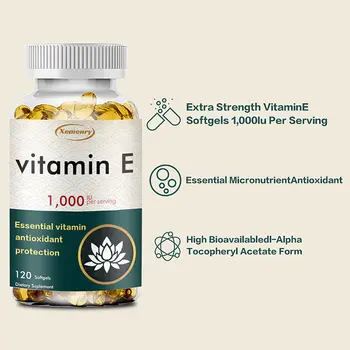 Vitamín E 1000 IU kapsle - pro antioxidační účinky, podporu zdraví pokožky, buněčného dýchání a kardiovaskulárního systému - 120 kapslí 10 nejlepší prodej Americké kapsle - №6