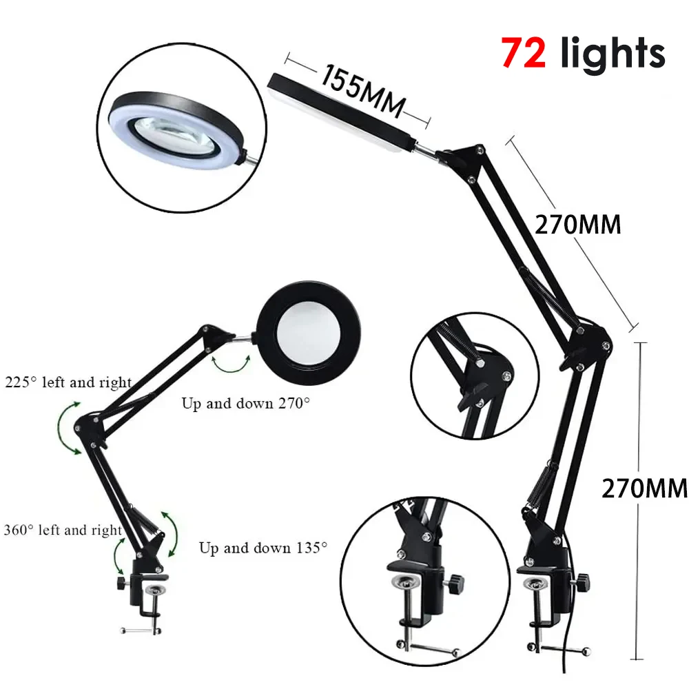 Imagem -05 - Lupa com Luz Led Lupa para Ferro de Solda Candeeiro de Mesa Skincare Beleza Ferramenta Cores 72 10x