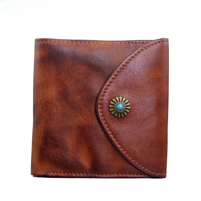 100% oryginalne męskie portfele skórzane Vintage męskie etui na karty kredytowe Trifold Mini wielofunkcyjne monety kiesy skóry wołowej portfel — zdjęcie 2