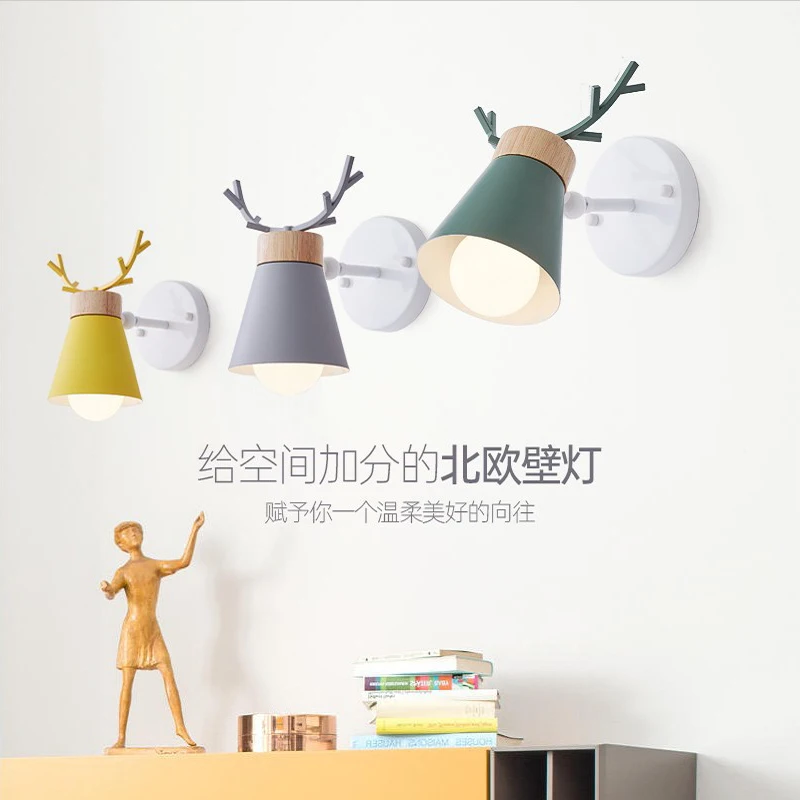 

Nordic LED Wall Lights colorful macaron Antlers wall lamp Bedroom Sconce Mounted Home Children room Decoration Lighting Fixture