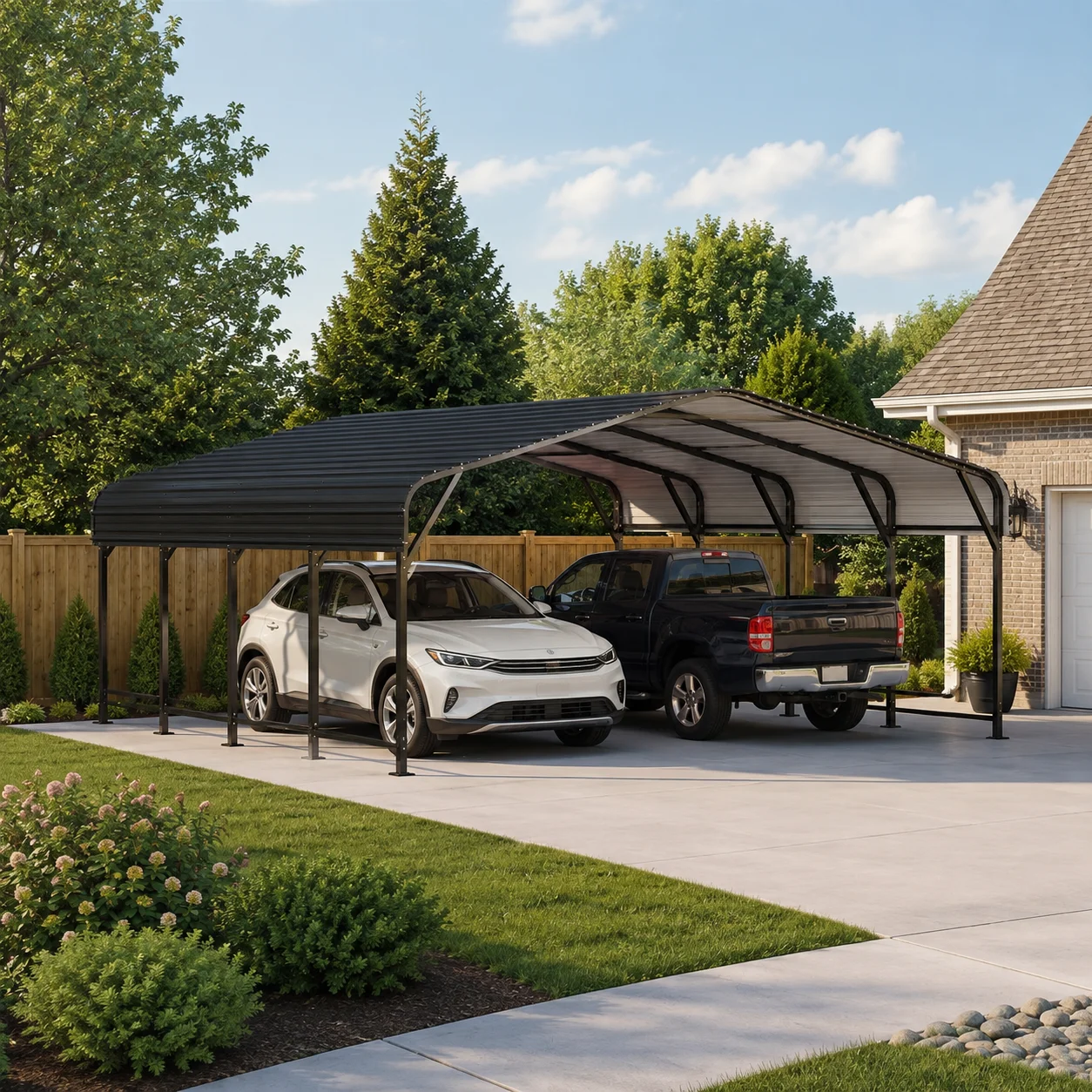 20x20 FT Metal Carport, Heavy Duty 2-Car Carport with Reinforced Galvanized Steel Frame & Steel Roof, Outdoor Car Shelter for Cars, Trucks, Boats & Tractors, Black