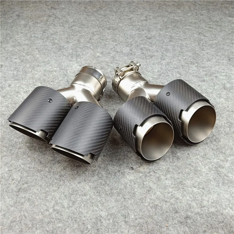 One Pair Y Model 4-Slots Exhaust Pipe Car Universal Matte Black+Frosted Carbon Fiber Stainless Steel Muffler Tip Tailpipe Nozzle