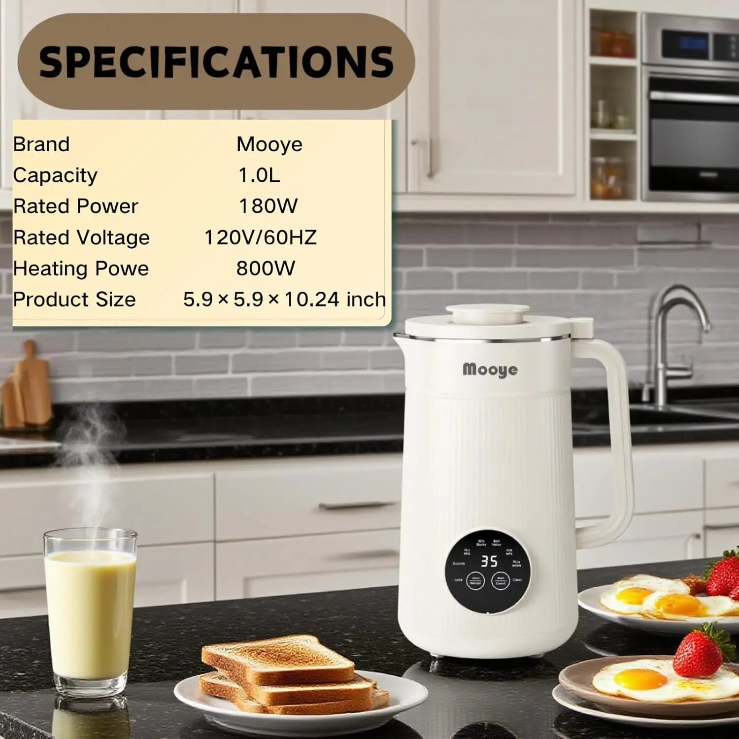 ماكينة صنع حليب الجوز 8 في 1 مع 10 شفرات 35 أونصة حليب فول الصويا الأوتوماتيكي لخلاط الحليب المصنوع من نباتات الصويا واللوز والشوفان #6