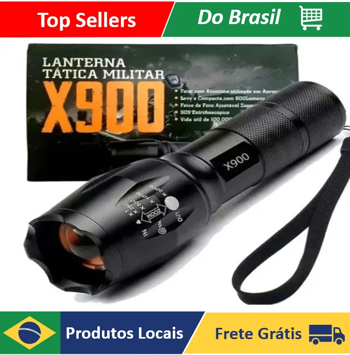 X900 Professional Military Tactical Flashlight with Zoom Rechargeable Flag Camping Light