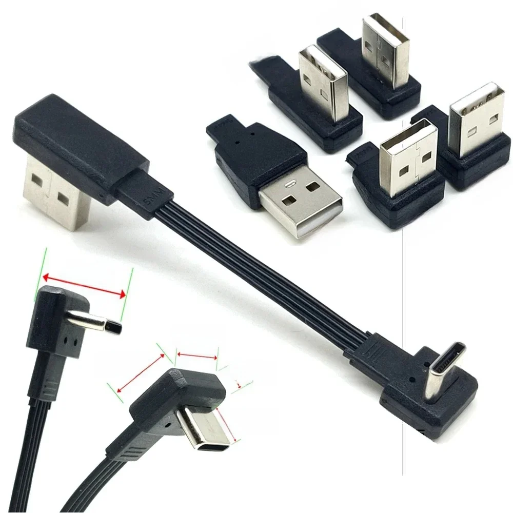 Miękki, kątowy, elastyczny kabel taśmowy 2.0, krótki, płaski, kolanko USB do męskiego złącza kabla ładującego typu C 0,1 m 0,2 m — zdjęcie produktu 7
