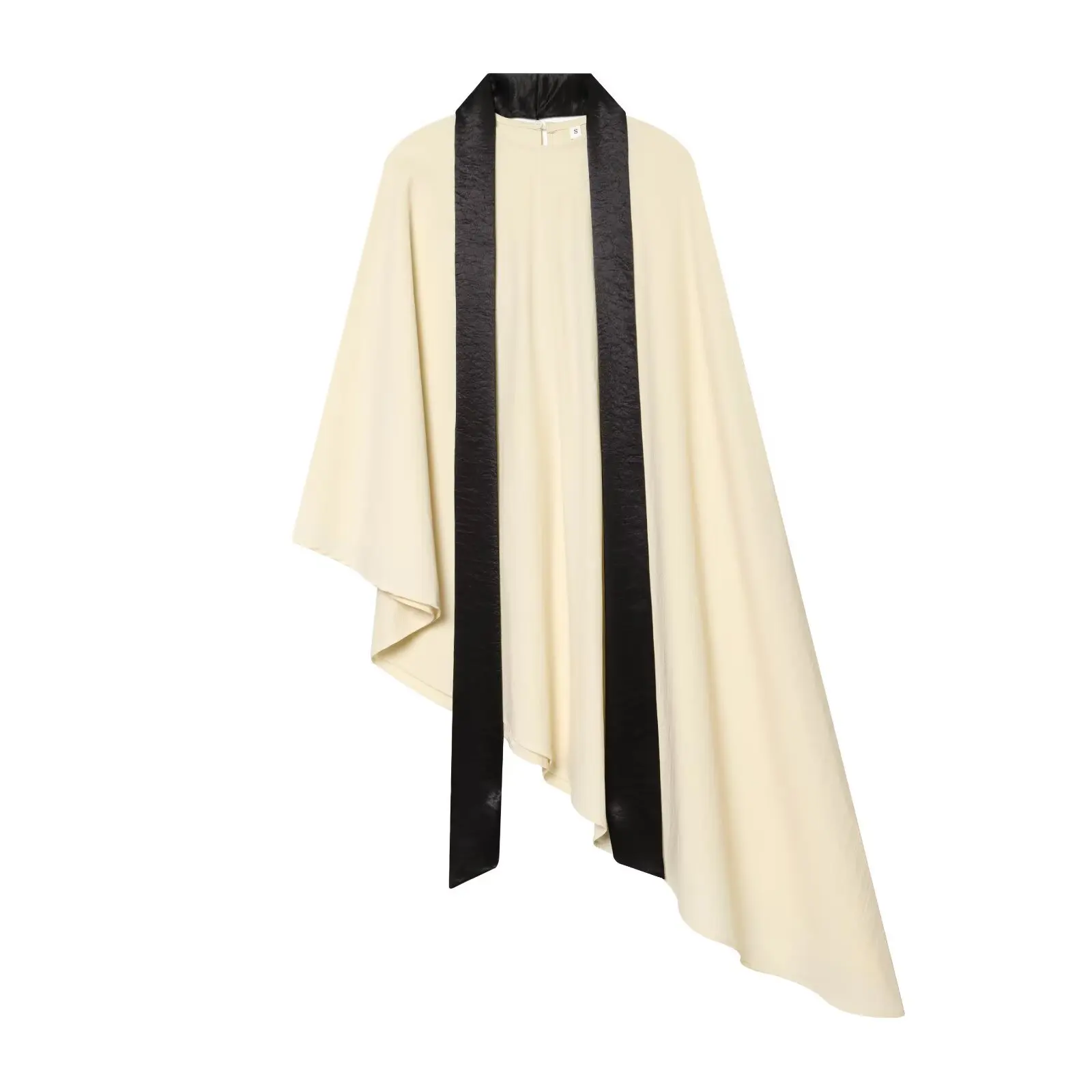 

French Vintage Asymmetric Cape Top Women Elegant Scarf Tie Apricot Shirt Summer Luxury Irregular Blouse Holiday Party Robe