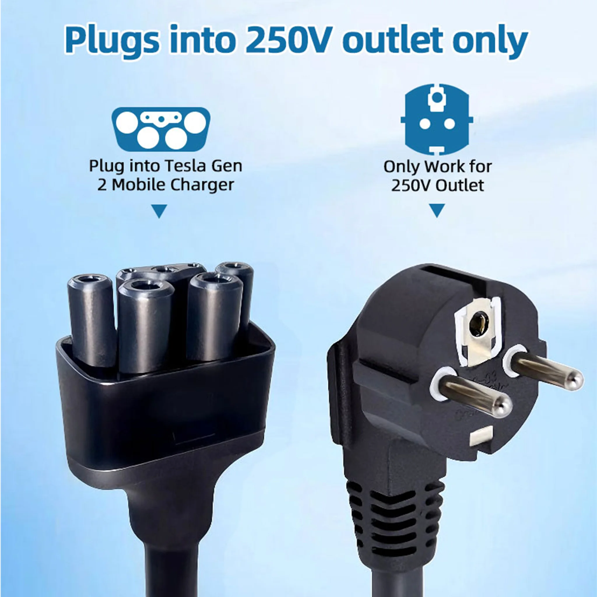 NEMA Adapter For Tesla EU 16A Schuko Adapter Gen 2 Universal Mobile Connector with TPE Cable Model S/Y/X/3 EV Connector