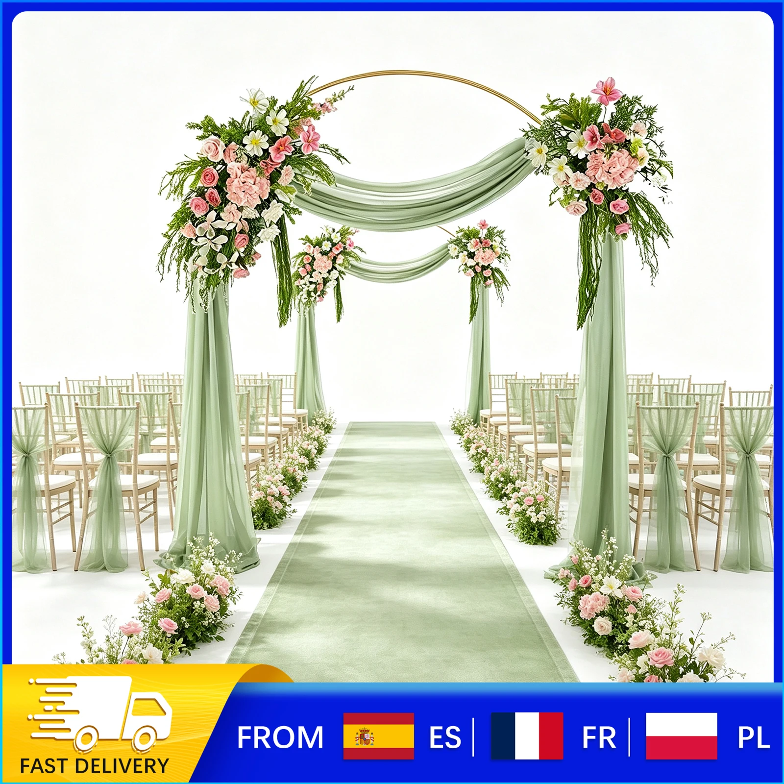 Arco metallico dorato da 2,4 m/7,87 piedi, arco per fiori e palloncini riutilizzabile per decorazioni di matrimoni, feste di compleanno, cornice per sfondo per baby shower, Halloween e Natale