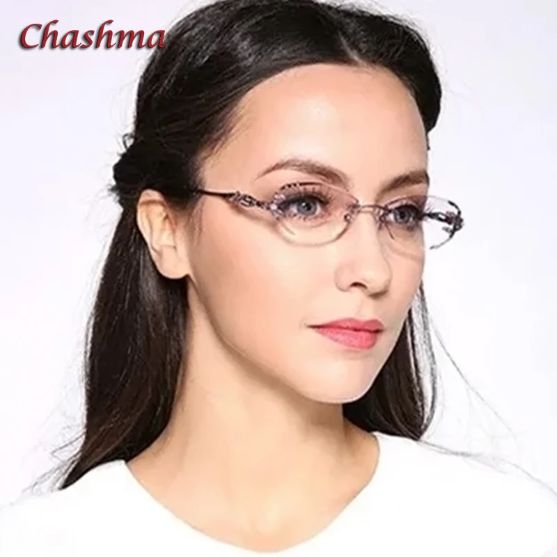 

Chashma Prescription Glasses Luxury Women Rimless Diamond Style Tint Lenses for Recipe Myopia Reading Titanium Eyeglasses Frames