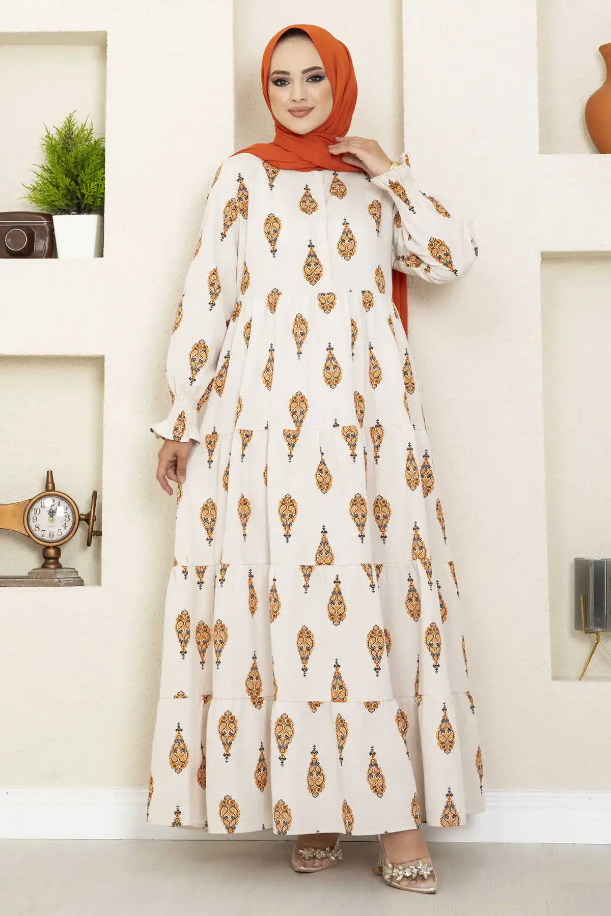 Vestido de lino con estampado para mujer, Hijab Abaya turco, Túnica musulmana, caftán Eid islámico, 2022 Vestido de lino con estampado de pino para