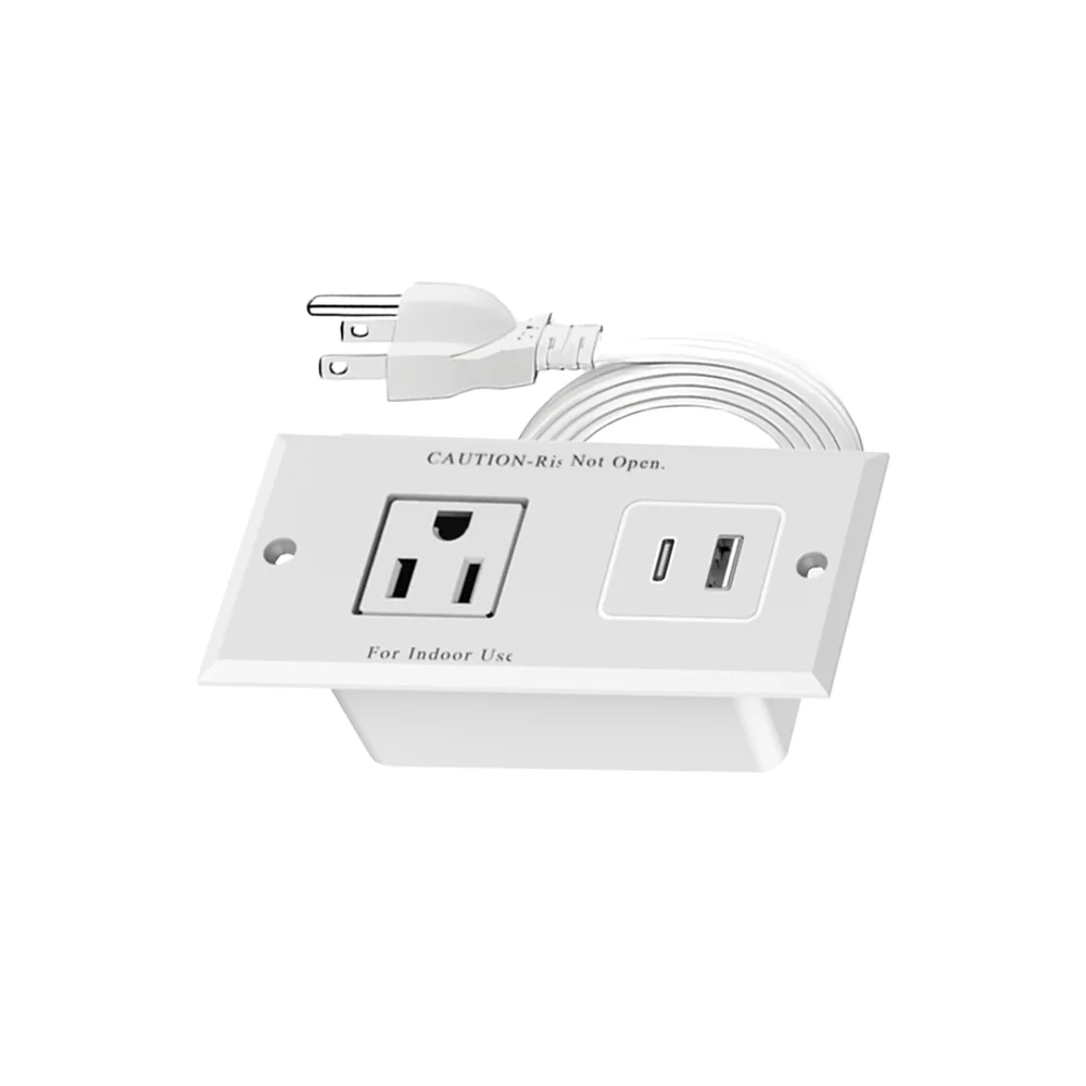 Recessed Desktop Outlet with 1AC Port 1 Type-C &1 USB-A Port (5V 2.1A) with 1.5m of extension cord for Desk Furniture Installation