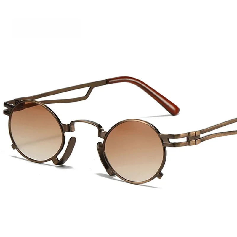 SO i EI Retro małe owalne okulary przeciwsłoneczne moda damska unikalne metalowe oprawki odcienie UV400 mężczyźni Punk czerwone żółte okulary przeciwsłoneczne — zdjęcie 2