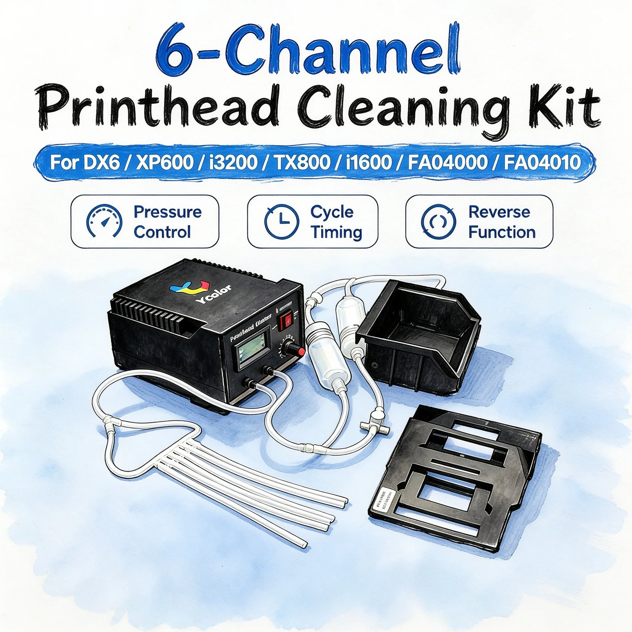 6 Channels Printer Head Clean Machine DX6 XP600 i3200 TX800 i1600 FA04000 FA04010 Washer Kit For Epson L805 L1800 L800