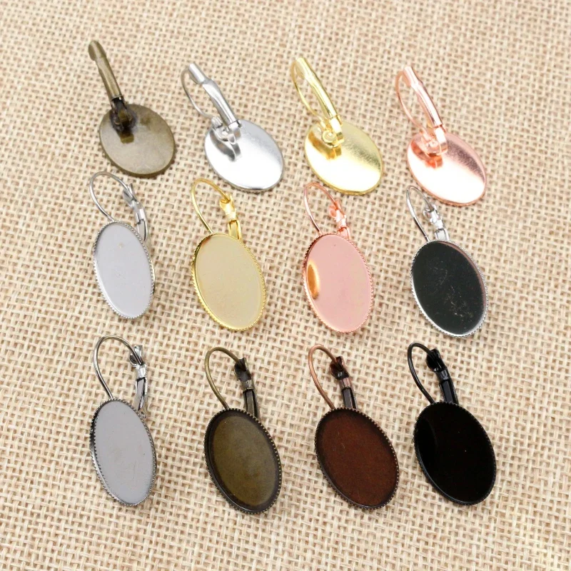 10 sztuk 10x14mm 13x18mm 18x25mm owalne brąz złoto Silzve kolor francuski dźwignia powrót kolczyki puste bazy, fit owalne szkło Cabochons DIY — zdjęcie 2