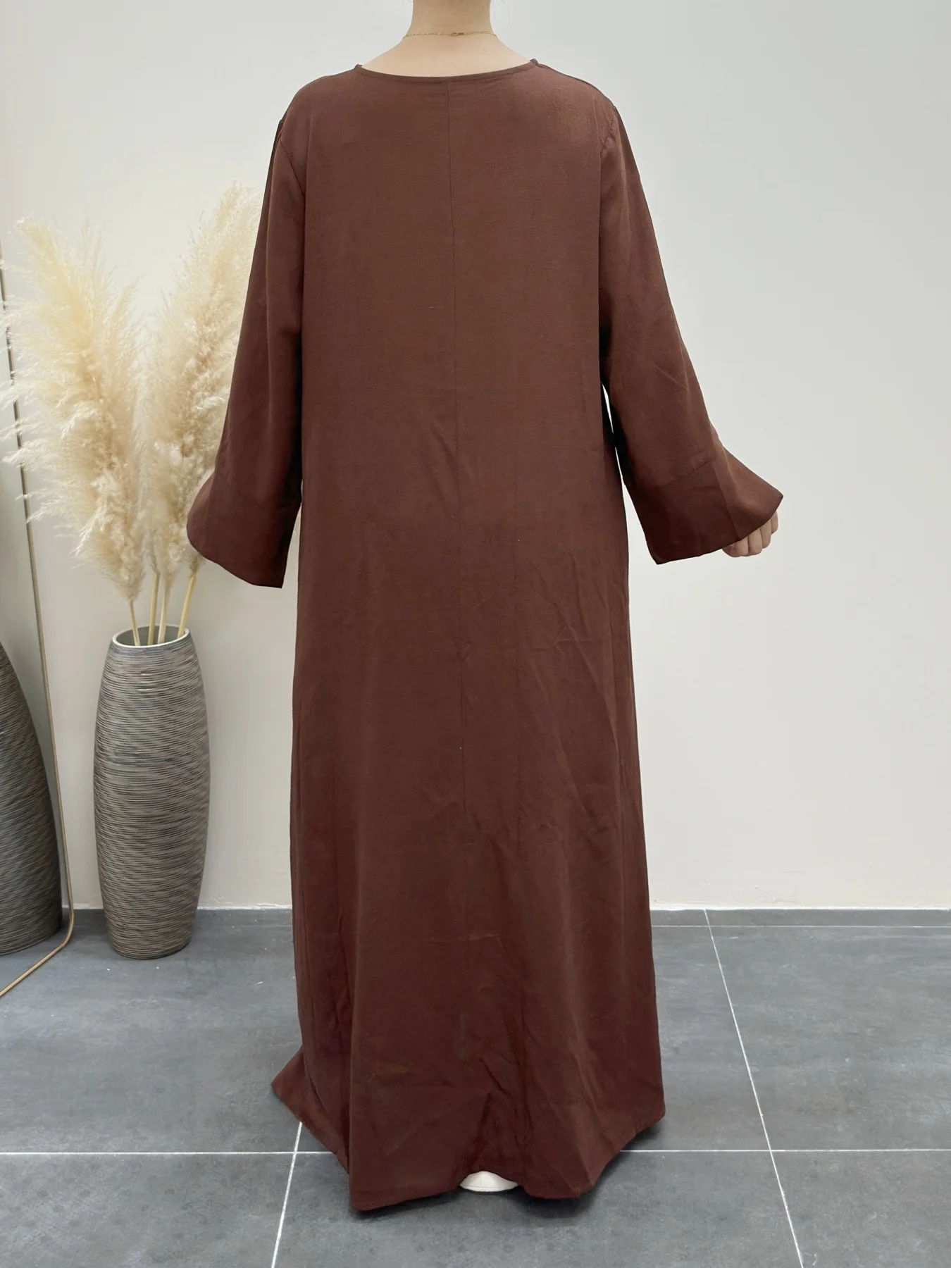 Fumidar linen abaya Linen Color-Block Long-Sleeve Maxi Dress