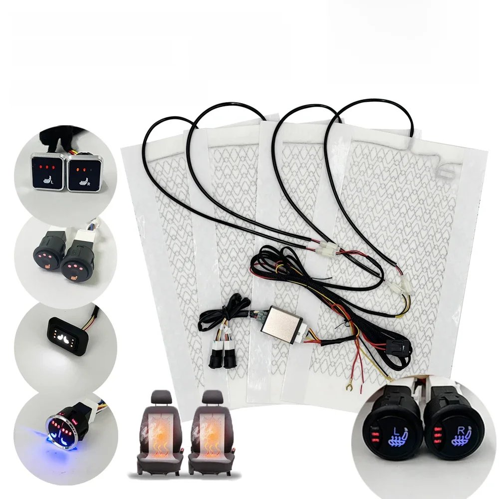 Universele Ingebouwde Autostoel Verwarming Kit Fit 2 Zetels 12 V 100 W Koolstofvezel Verwarming Pads met 3 Niveaus Schakelaar Systeem - afbeelding 2