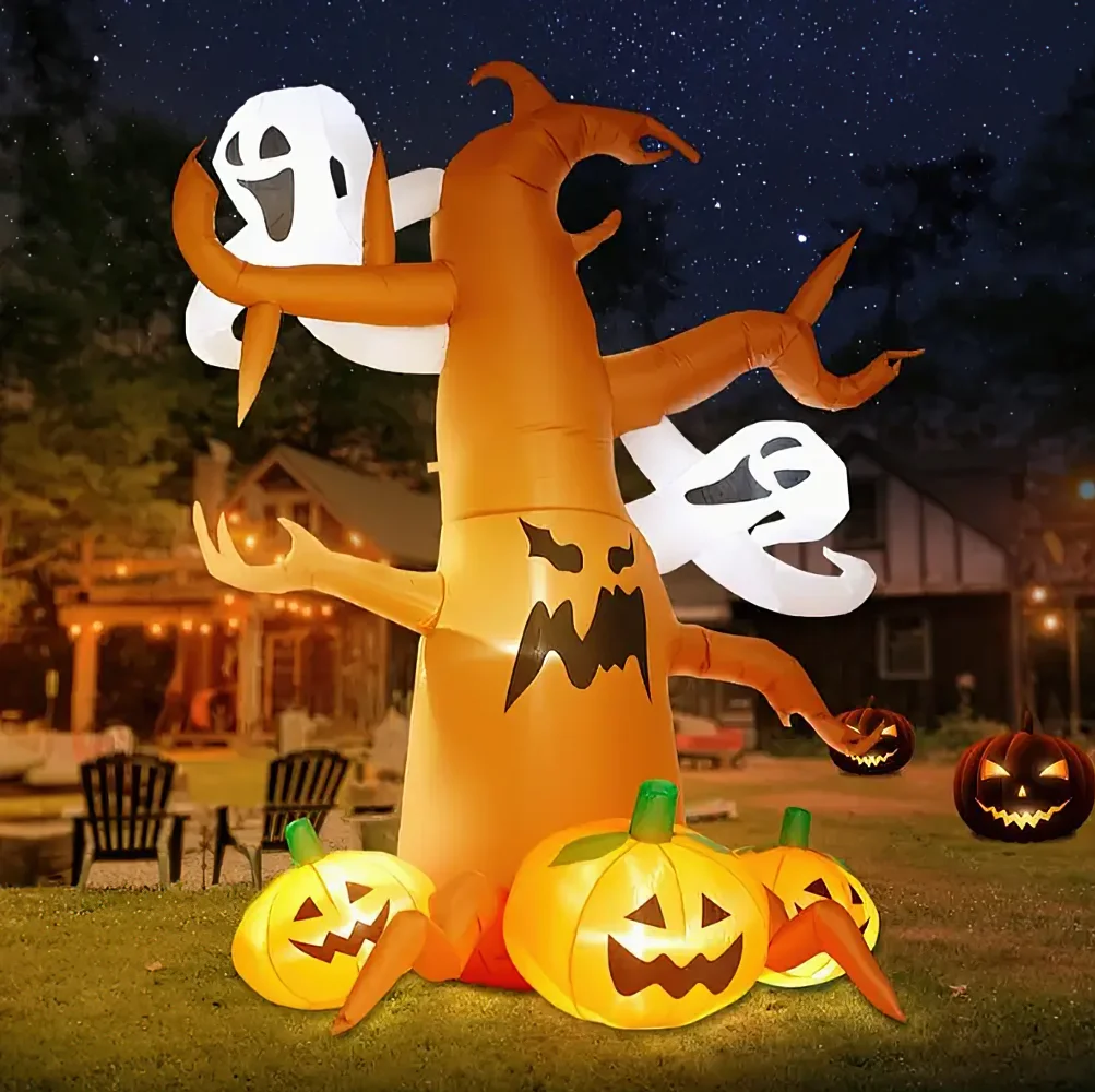 

Halloween Giant Tree Inflatable Decorations Outdoor Holiday Decoration with LED Light Ghost Pumpkin Blow Up Yard D