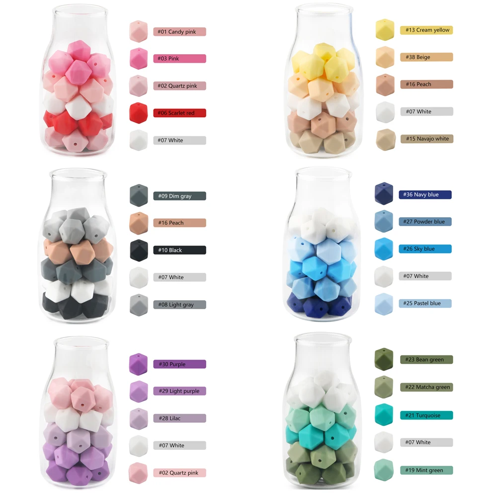 

20Pcs Hexagon Silicone Beads Pearl 14mm 17mm Chewing Beads DIY Pacifier Clip Chain Necklace Food Grade Beads For Jewelry Making