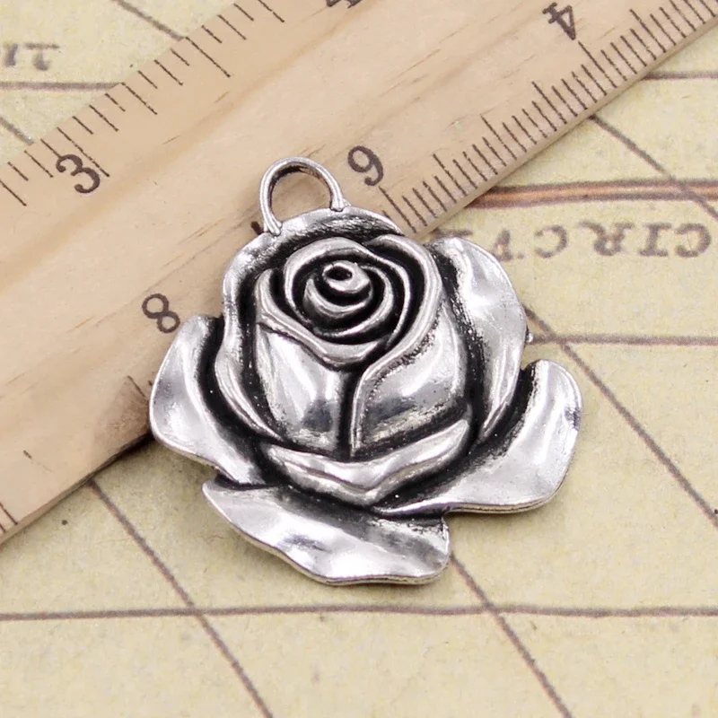 10 sztuk Charms kwiat róży 36x33mm tybetański brąz srebrny kolor wisiorki antyczny tworzenia biżuterii DIY Handmade Craft — zdjęcie 2