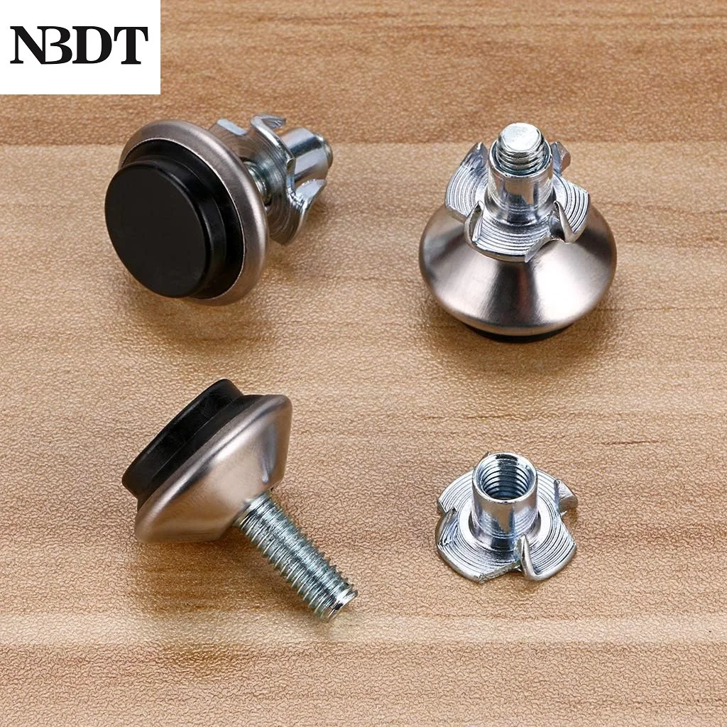 

20Pcs/Lot M6 M8 M10 Threaded Pronged T Nut Furniture Table Leg Leveler Leveling Feet Swivel Silver Black Steel Decorative Cover