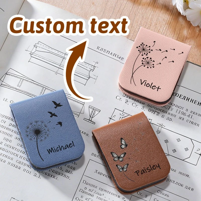 Custom Name Dandelion Faux Leather Magnetic Bookmark Stylish Page Marker Birthday Gift for Parents Colleagues Book Lovers
