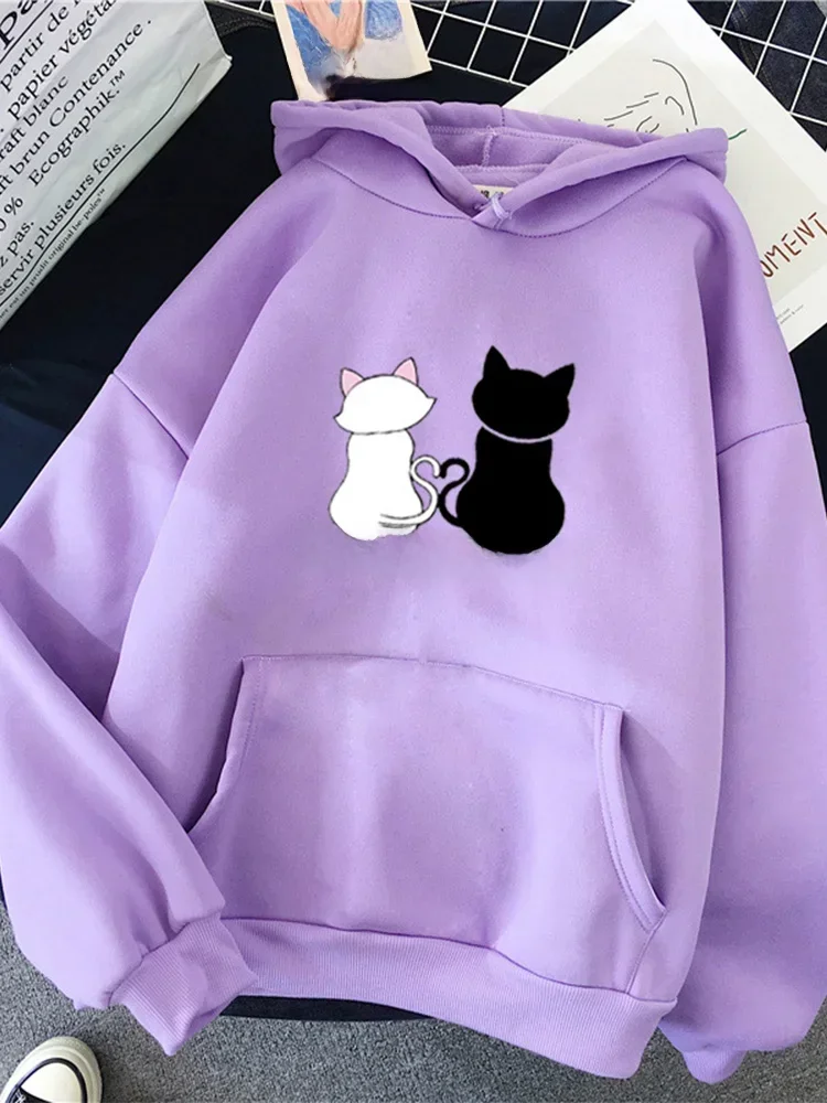 2023 Streetwear Bluzy z kapturem Kobiety Bluza Jesień Wiosna Długi rękaw Harajuku Cat Print Bluzy Casual Pullover sudadera mujer — zdjęcie 2