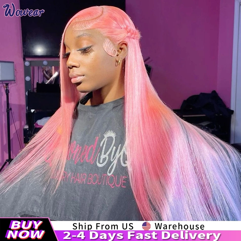 

13x6 HD Lace Frontal Wig Human Hair Straight Lace Wig Human Hair Pink Human Hair Wigs 200 Density Lace Front Human Hair Wig sale