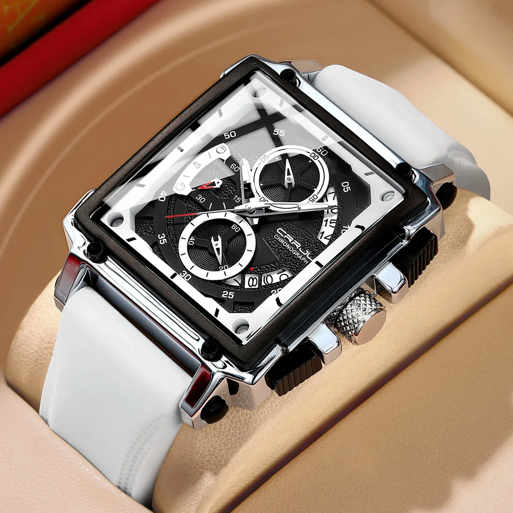 

CRRJU новые полые квадратные часы мужские модные деловые мужские часы в стиле милитари спортивные водонепроницаемые кварцевые хронографы Relogio Masculino + коробка