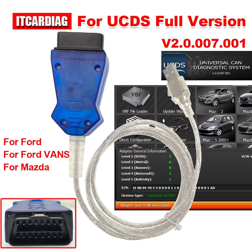 For Ford UCDS Full Version V2.0.007.001 Diagnose PCM BCMII GEM CAN BUS Full Extended License Add Tokens For Ford VANS For Mazda