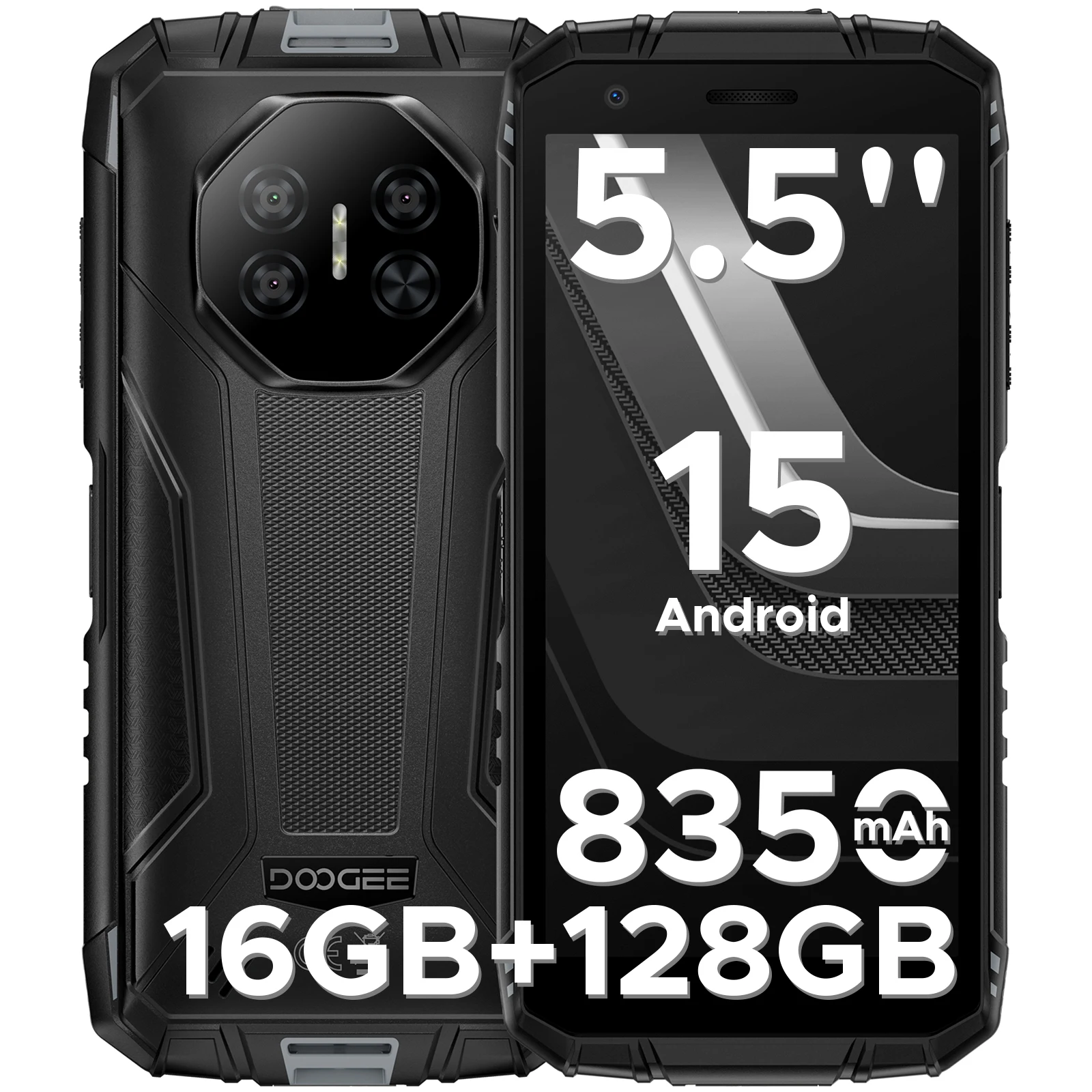 DOOGEE Fire 3 Pro Rugged Phone 8350mAh Battery T7200 Android 15 Smart Phone 5.5'' HD+ Display Cell Phone 16GB+128GB Widevine L1