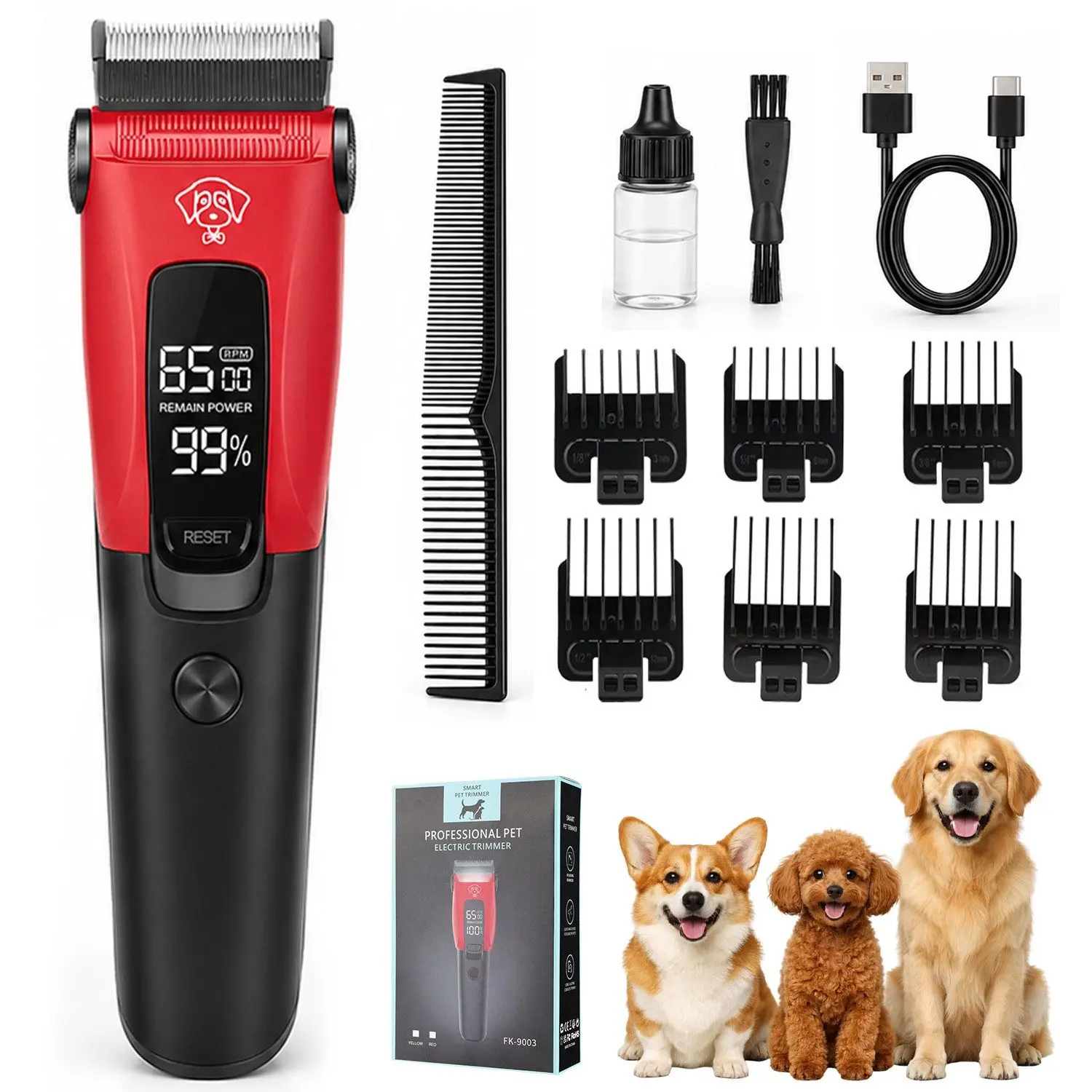 3-snelheden, 1200mAh Stille Hondentondeuse Set voor het knippen van dierenhaar