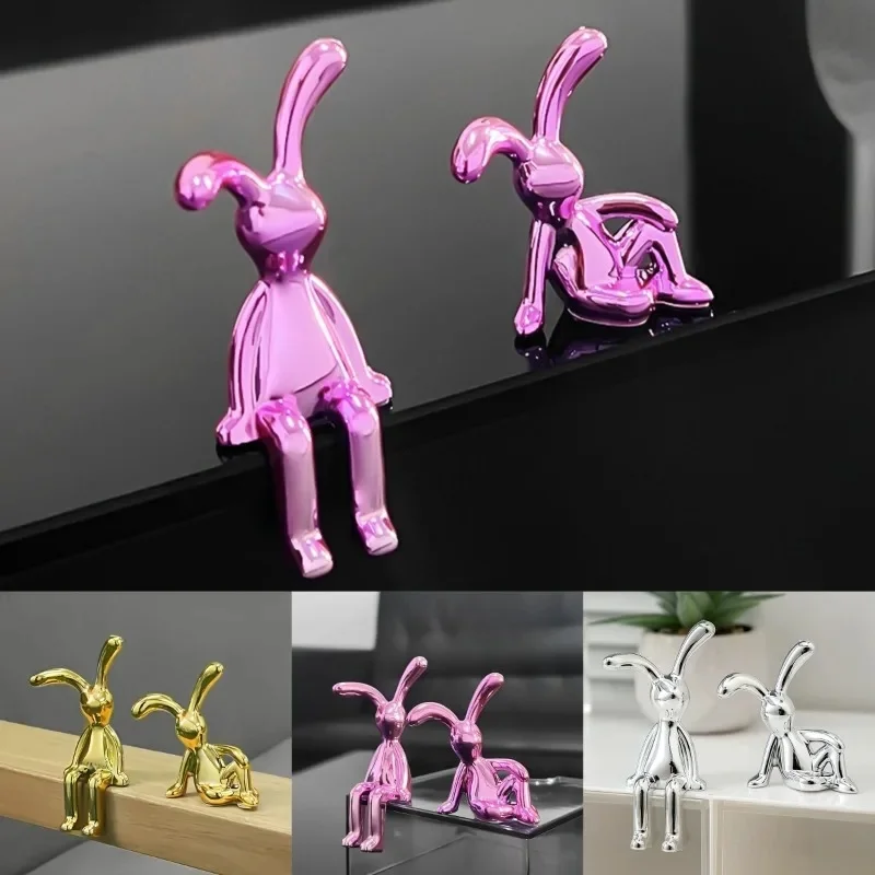 Double Statue de lapin à longues oreilles, accessoires de décoration de dessin animé, salon, chambre à coucher, voiture, ornement décoratif de bureau