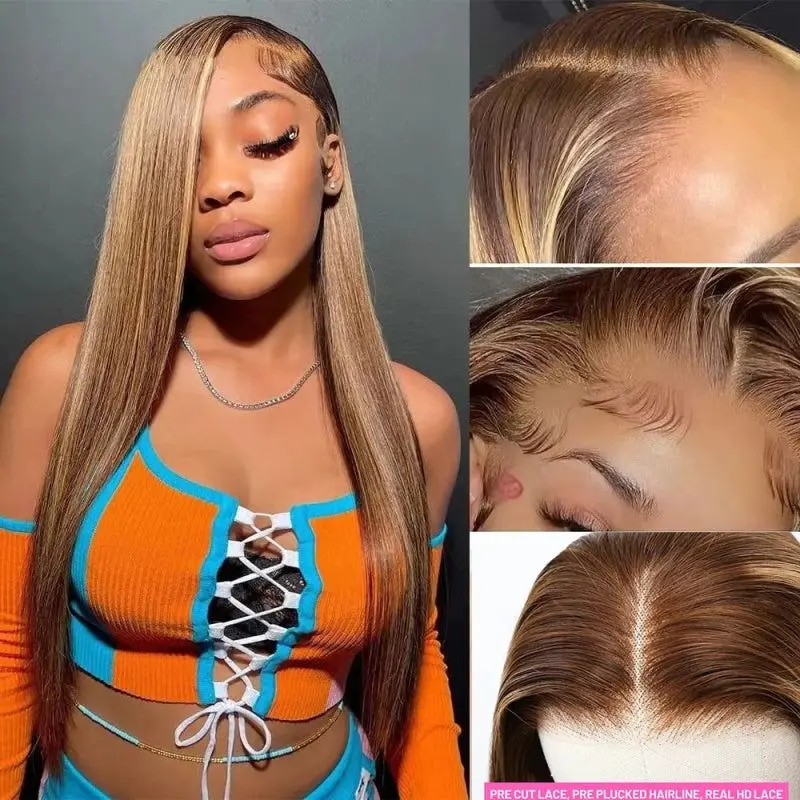 Highlight Straight Lace Front Wig Human Hair Wigs For Women 13x6 human hair lace frontal wig  brazilian human hair wig sale