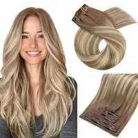 Moresoo Clip en extensiones de cabello 100% cabello brasileño Real extensiones rectas naturales cabeza completa Clin en extensiones de cabello humano