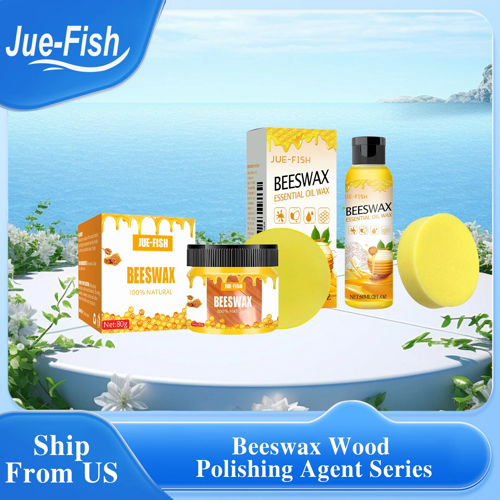 Jue-Fish 80g/60ml cera de abejas pulidor de muebles de madera serie reparación impermeable suelo de madera iluminar cuidado mantenimiento cera y aceite