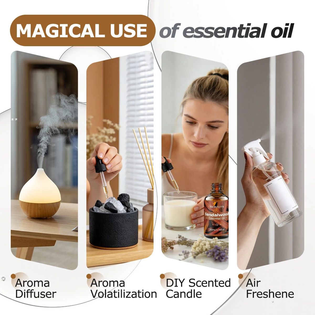 SANDALWOOD Ätherisches Öl, warmes, holziges Duftöl für Diffusoren, DIY-Duftbasteleien und Aromatherapie, sanftes und intensives Aroma – Detail 6