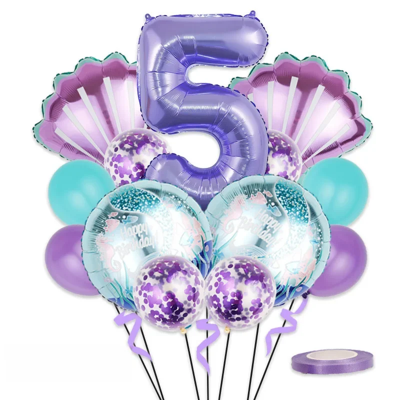 Zestaw balonów urodzinowych syrenka 32 cale fioletowy numer muszla balon foliowy dziewczyny szczęśliwa mała syrenka 1. 2. 3. 4. balon urodzinowy — zdjęcie 2