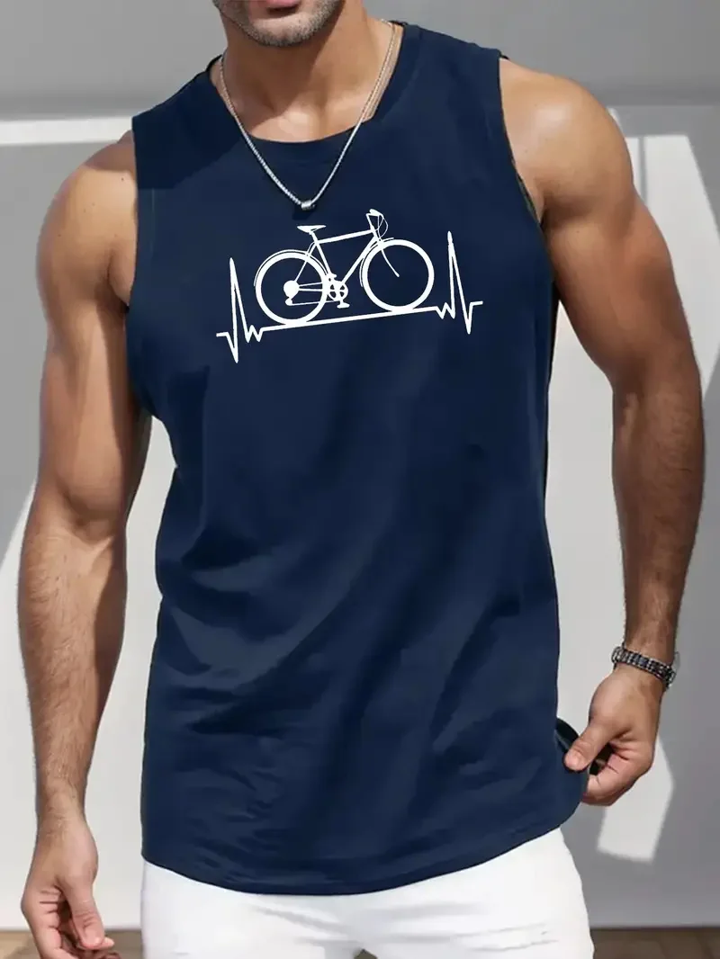 Men\'s Fitness Sleeveless Round Neck Tank Top Summer Simple Pattern Printed Sports Daily Breathable Not Stuffy Men\'s Tank Top