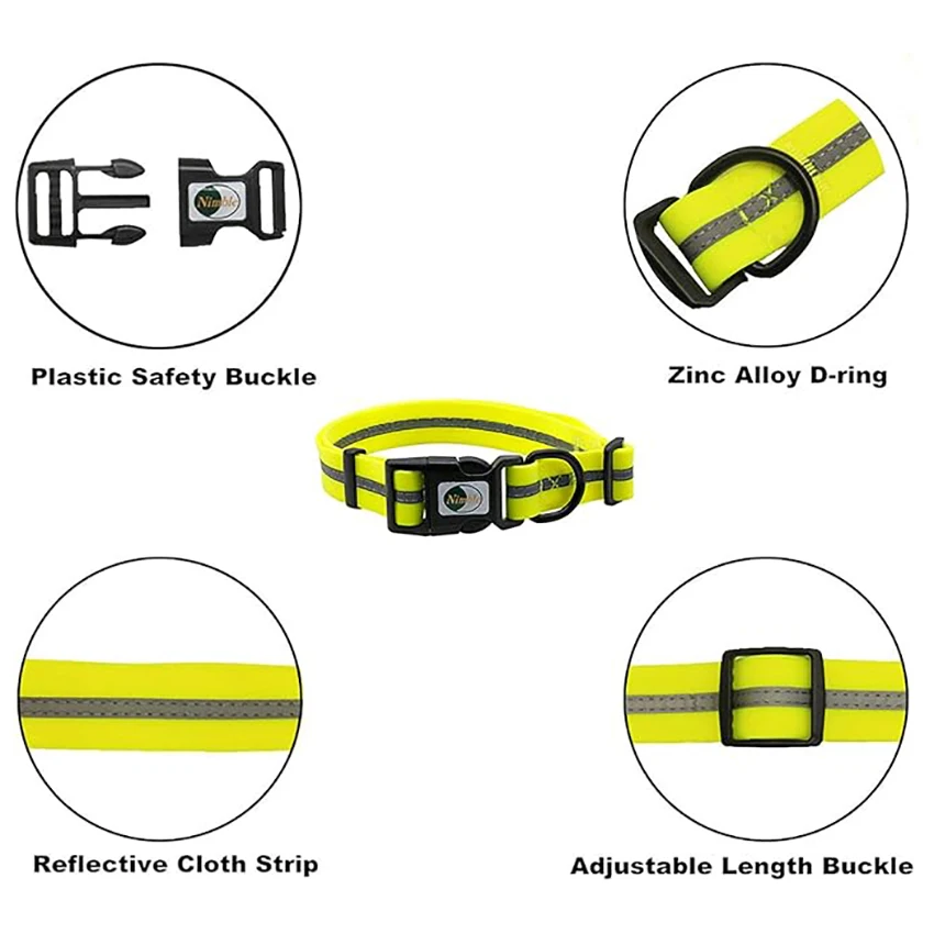 PVC Pet DOG Collar Waterproof Anti-Odor Durable Adjustable Polyester Soft with Reflective Stripe Basic Dog Collars S/M/L