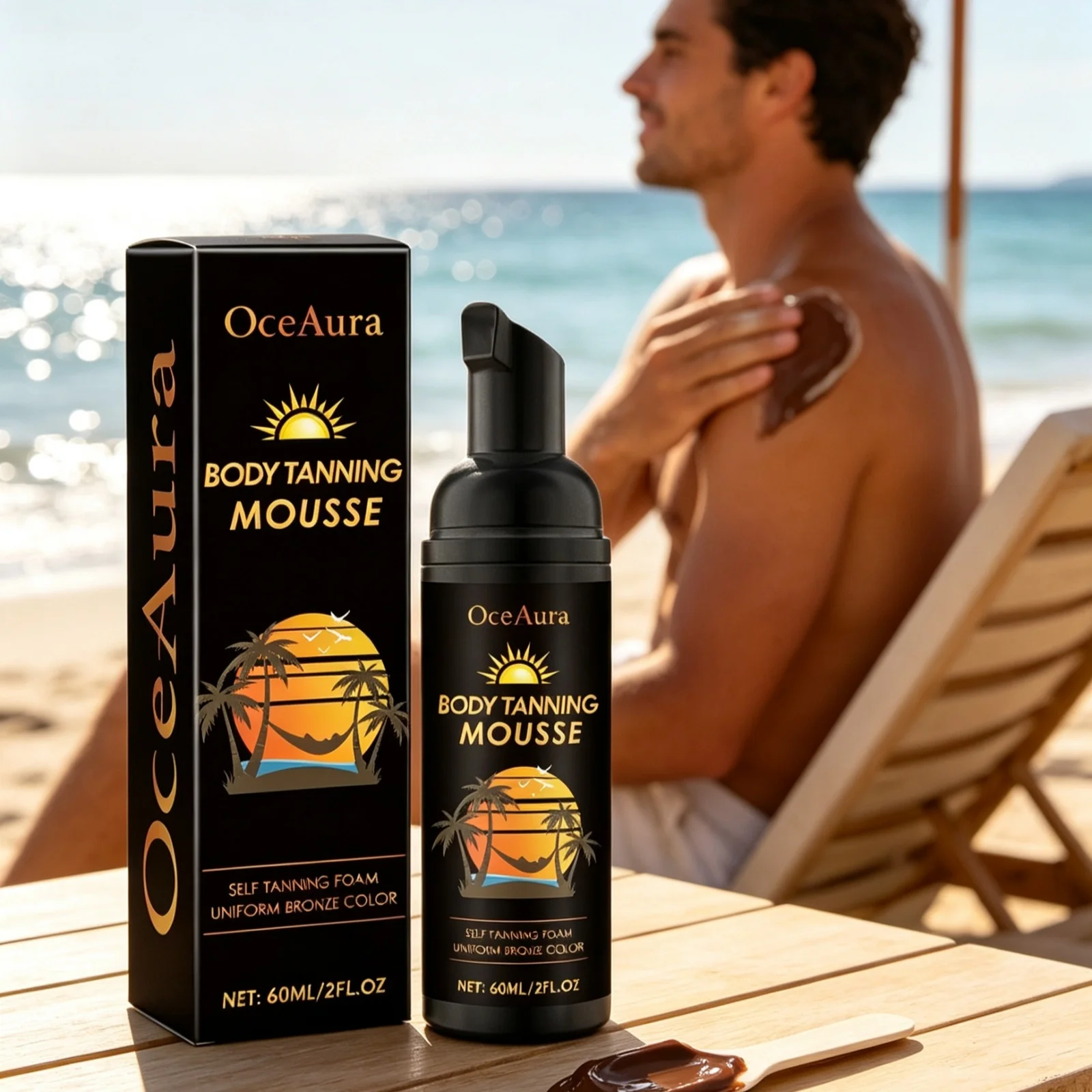 OceAura Self Tanning Foam Moisturizing Body UV Resistant Natural Looking Beach Summer Use Plant Extract Sunless Tanning Mousse