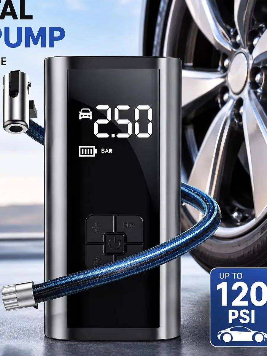 AliExpress NONE Cordless Digital Car Tyre Inflator 120PSI Portable Rechargeable Air Pump with SOS LED Light Auto Shut Off Tire Pump for Car Bike Motorcycle Balls