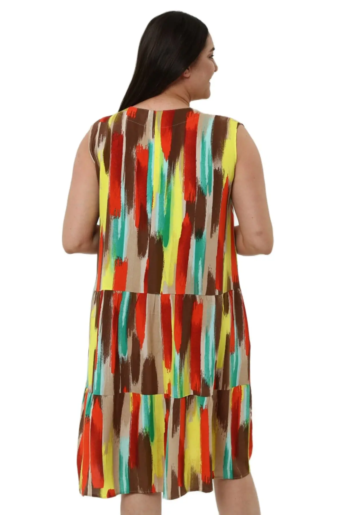 Women’s Plus Size Dress Sleeveless Colorful Print Detail, Designed and Made in Turkey, New Arrival