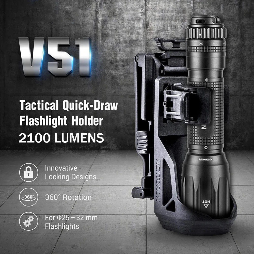 حافظة مصباح يدوي تكتيكي مع نظام قفل جانبي للرافعة 2100 لومن مصباح يدوي ستروب ضبط عرض الحزام وظيفة قفل التصميم #1