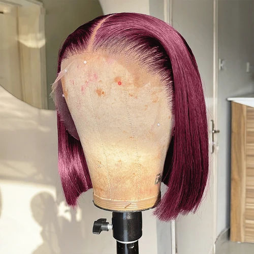 99J Borgoña recta 13x4 pelucas frontales de encaje Bob brasileño 100% cabello humano para mujeres WineRed peluca de cabello humano Frontal de encaje Bob corto