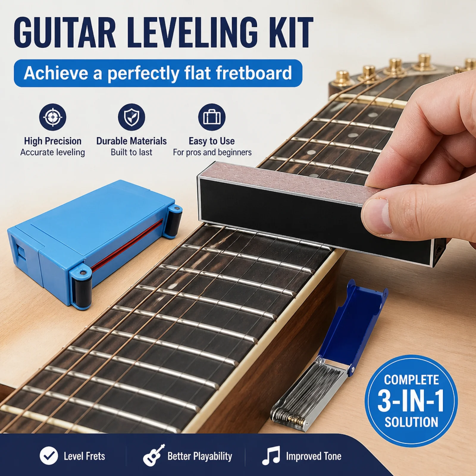 3 Pieces Fret Leveling Beam Professional Fret Leveler Fretboard Leveling Block Long-Lasting Sanding Block Replacement