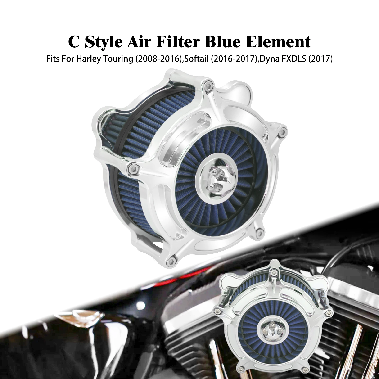 

Motorcycle Air Cleaner Blue Intake Filter Fit For Harley Touring Trike Softail Road Glide For Dyna FXDLS (2017) , FLSTNSE 14-15
