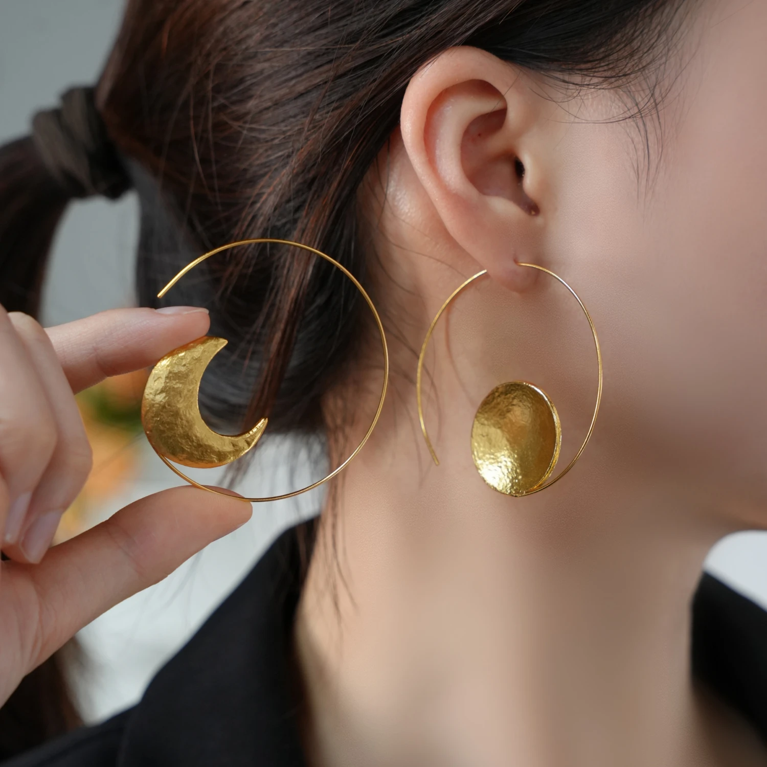 YAJUNIEL 24K Real Gold Plated Sun & Moon Hoop Earrings for Women Hypoallergenic Statement Boho Celestial Earrings Jewelry Gifts