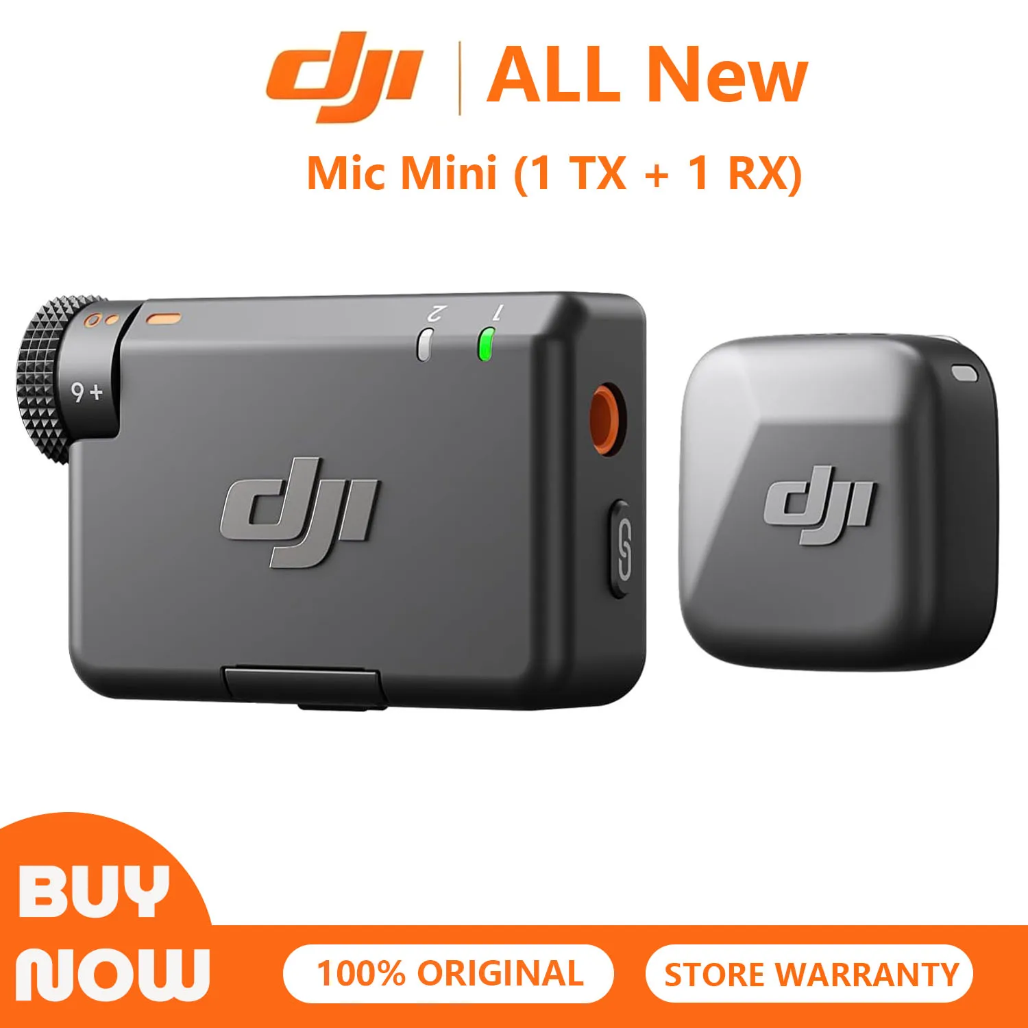 DJI Mic Mini (1 TX + 1 RX), Ultralight, Detail-Rich Audio Noise Cancelling, Automatic Limiting, Wireless Microphone for Camera/iPhone/Android, Vlog, Streaming, 400m Transmission