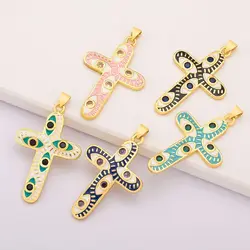 Fashion 5 Colors Cross Enamel Dripping Oil Pendant for Women Zircon Necklace for DIY Jewelry Making Gift Accessories Wholesale